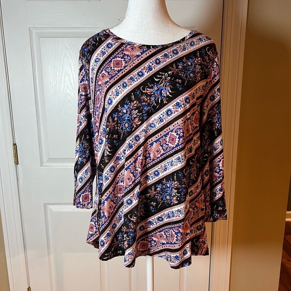 JM Collection Womens Size XL Petite Multi Print Floral Tunic 3/4 Sleeve NWT